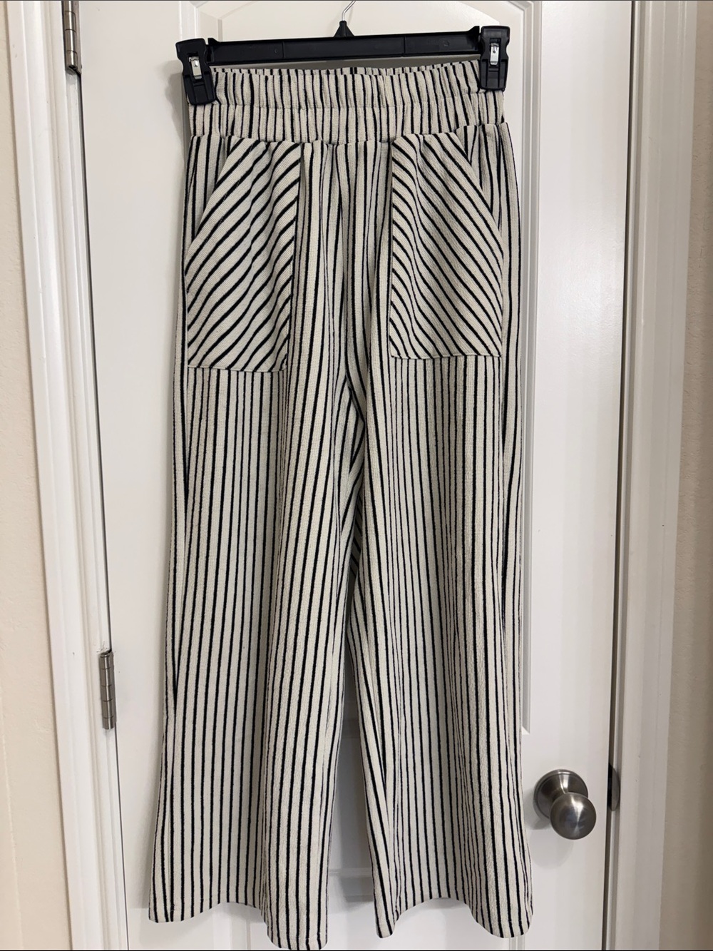 Wide-Leg Striped Pants in Black & Cream